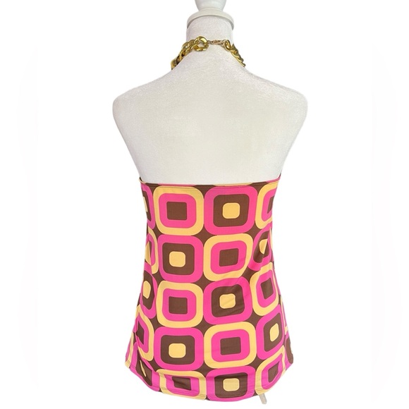 INC Mod Retro-Inspired Geometric Halter Top Gold-Tone Chain Neck Accent Size M - Picture 4 of 9